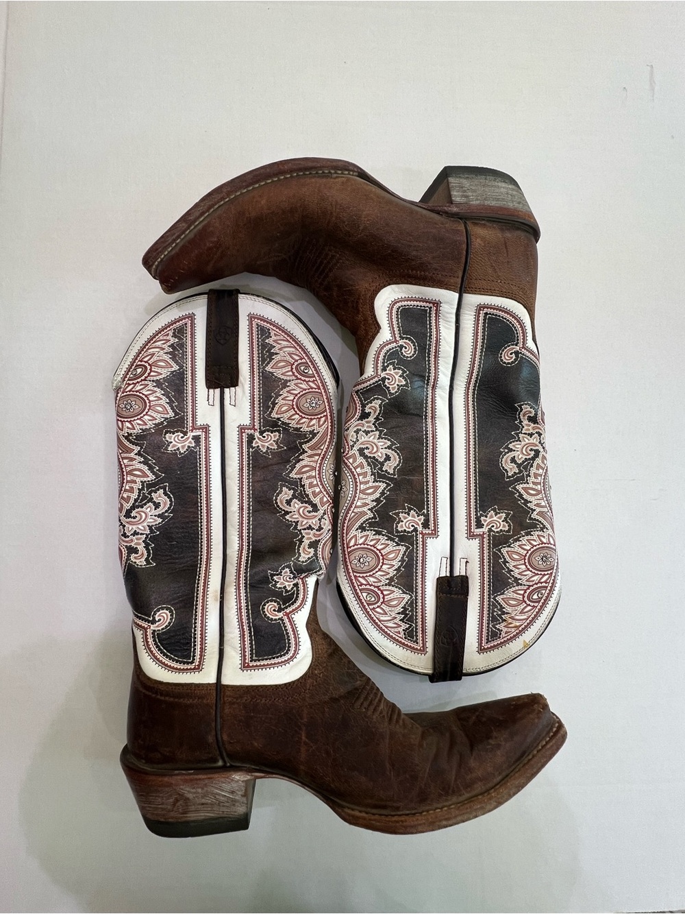 Ariat Womens Cowboy Boots 9B Brown Leather Paisley Western Snip Toe 10011082